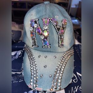 Denim Rhinestone New York Baseball Cap